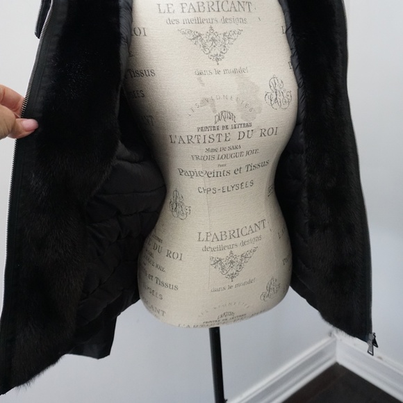 MONCLER Black Zipper Jacket Mink Fur Trim Lightweight - Picture 7 of 15